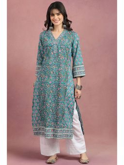 TAHILIYA - Green Sanganeri Hand Block Printed Cotton Kurta