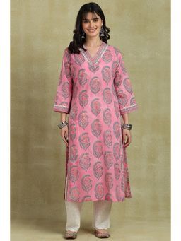 TAHILIYA - Pink Sanganeri Hand Block Printed Cotton Kurta