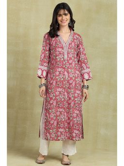 TAHILIYA - Pink Sanganeri Hand Block Printed Cotton Kurta