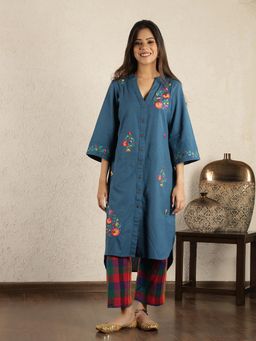 Spring Soul - Blue Floral Embroidered Kurta