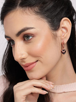 Sohi - Red Rose Gold Plated Heart Shaped Drop Earrings