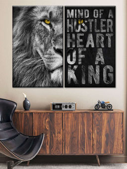 POSTERS AND TRUSS - 2 Pieces Black White Lion Hustler Inspirational Quote Framed Wall Painting