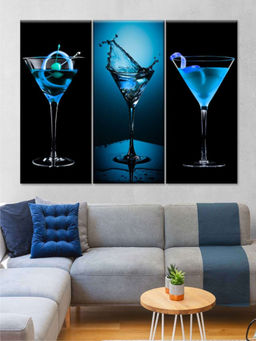 POSTERS AND TRUSS - 3 Pieces Black Blue Cocktail Drinks Framed Wall Painting