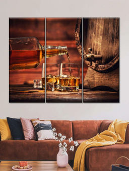 POSTERS AND TRUSS - 3 Pieces Black Brown Whiskey Glass Printed Framed Wall Art