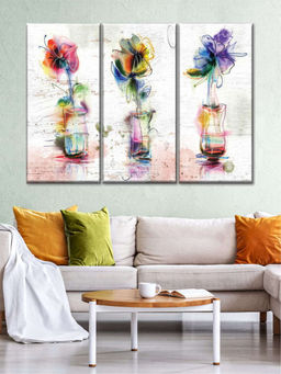 POSTERS AND TRUSS - 3 Pieces White Yellow Rustic Flowers Printed Wall Art