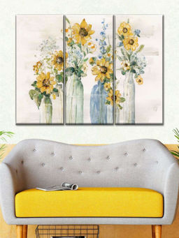 POSTERS AND TRUSS - 3 Pieces Beige Sunflower Spectacular Wall Art