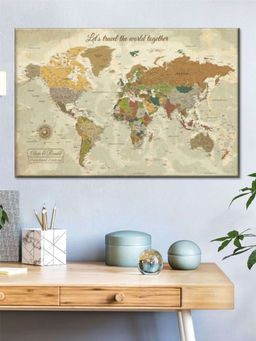POSTERS AND TRUSS - Brown Beige World Map Wall Art