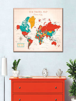 POSTERS AND TRUSS - Peach Red World Map Wall Art