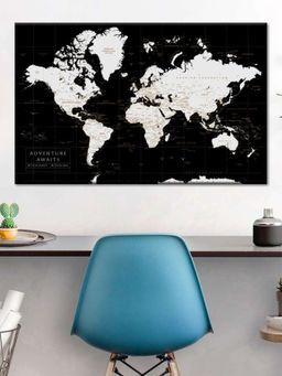 POSTERS AND TRUSS - Black White Beige World Map Painting Wall Art