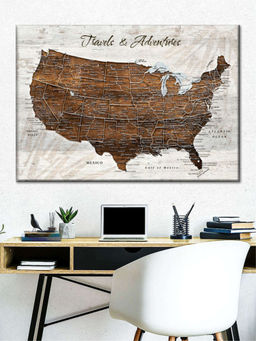 POSTERS AND TRUSS - Beige Brown World Map Printed Wall Art