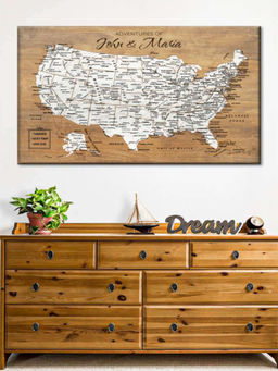 POSTERS AND TRUSS - Brown White World Map Printed Framed Wall Art