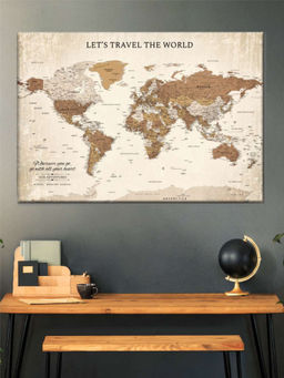 POSTERS AND TRUSS - Beige Brown World Map Printed Wall Art