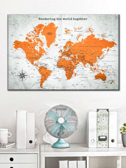 POSTERS AND TRUSS - White Orange World Map Printed Framed Wall Art