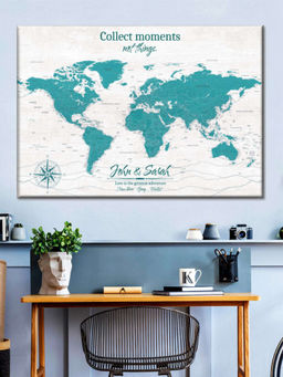 POSTERS AND TRUSS - Blue White World Map Printed Wall Art