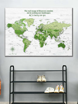 POSTERS AND TRUSS - White Green World Map Painting Wall Art