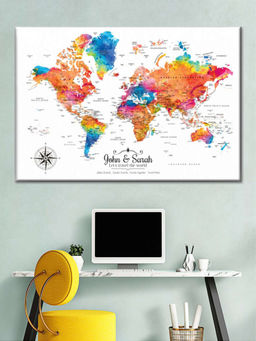 POSTERS AND TRUSS - White Orange World Map Wall Art