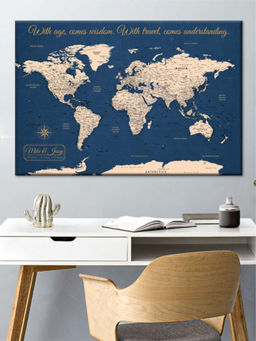 POSTERS AND TRUSS - Blue Peach Coloured World Map Printed Wall Art