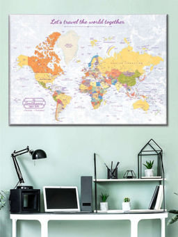 POSTERS AND TRUSS - Blue Yellow World Map Wall Art