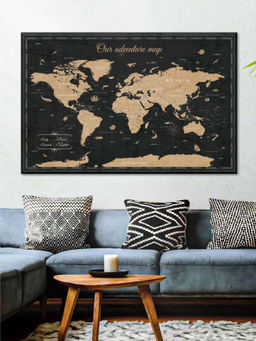 POSTERS AND TRUSS - Black Brown World Map Printed Wall Art