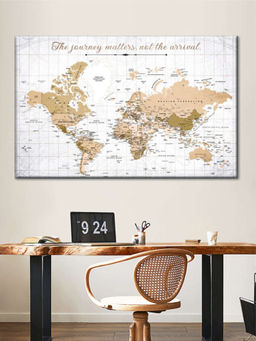 POSTERS AND TRUSS - Beige Grey World Map Printed Wall Art