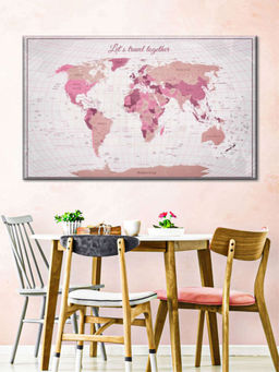 POSTERS AND TRUSS - White Pink World Map Painting Wall Art