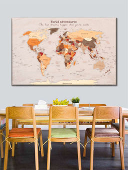 POSTERS AND TRUSS - Grey Brown World Map Printed Wall Art