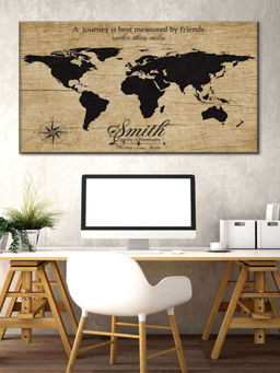 POSTERS AND TRUSS - Black Brown World Map Printed Wall Art