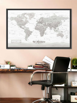 POSTERS AND TRUSS - White Grey World Map Printed Wall Art
