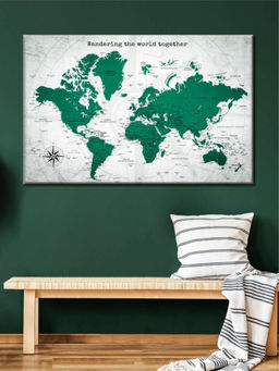 POSTERS AND TRUSS - Green White World Map Painting Wall Art