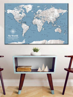 POSTERS AND TRUSS - Blue White World Map Wall Art