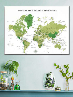 POSTERS AND TRUSS - White Green World Map Painting Wall Art