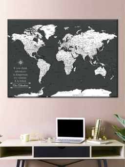 POSTERS AND TRUSS - Black White World Map Printed Framed Wall Art