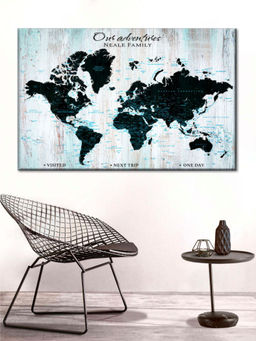 POSTERS AND TRUSS - Blue Black World Map Printed Wall Art