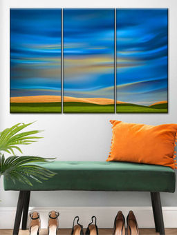 POSTERS AND TRUSS - Blue 3 Pieces Abstract Printed Framed Wall Art