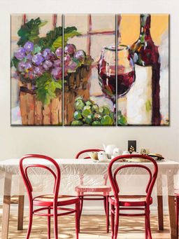 POSTERS AND TRUSS - Brown Purple 3 Pieces Classic Wine Still Life Framed Wall Paintings