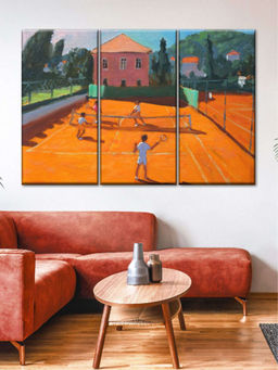 POSTERS AND TRUSS - Orange 3 Pieces Clay Court Tennis Lapad Croatia Printed Framed Wall Art