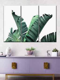 POSTERS AND TRUSS - Green 3 Pieces Thick Banana Leaves Printed Framed Wall Art