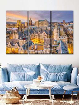 POSTERS AND TRUSS - Yellow Blue 3 Pieces Yale University Buildings Painting Wall Art