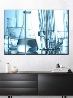 POSTERS AND TRUSS - Blue White 3 Pieces Glassware for Chemistry Painting Wall Art