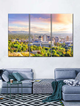 POSTERS AND TRUSS - Green Blue 3 Pieces Painting Wall Art