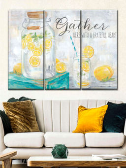 POSTERS AND TRUSS - White Yellow 3 Pieces Gather Lemons Landscape Wall Art