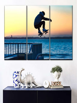 POSTERS AND TRUSS - Blue Orange 3 Pieces Beachside Skateboard Jump Wall Art