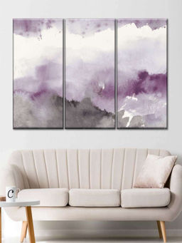 POSTERS AND TRUSS - Purple Grey 3 Pieces Lake Amethyst Painting Wall Art