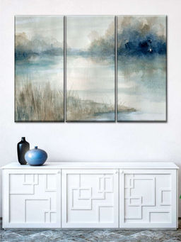 POSTERS AND TRUSS - White Blue 3 Pieces Painting Wall Art