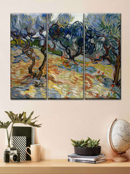 POSTERS AND TRUSS - Blue Yellow 3 Pieces Olive Trees 1889 Painting Wall Art