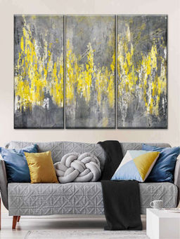 POSTERS AND TRUSS - Yellow Grey 3 Pieces Painting Wall Art