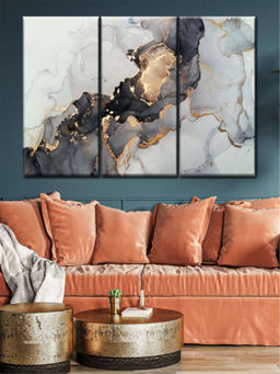 POSTERS AND TRUSS - White 3 Pieces Luxury Abstract Painting Wall Art