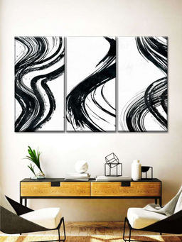 POSTERS AND TRUSS - White Black 3 Pieces Wispy Black Brush Strokes Wall Art