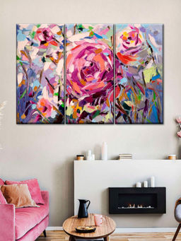 POSTERS AND TRUSS - Pink Blue 3 Pieces The Scent Of Roses Painting Wall Art
