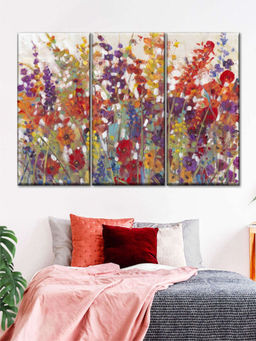 POSTERS AND TRUSS - 3 Pieces Purple Red Variety Of Flowers Painting Wall Art